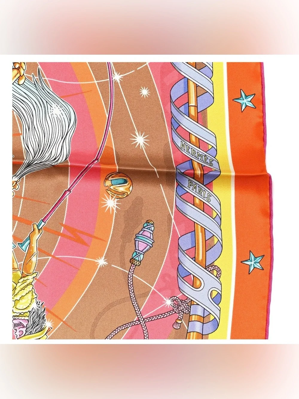 Hermes Silk Chorus Stellarum Silk Scarf 70 Orange Beige Dore